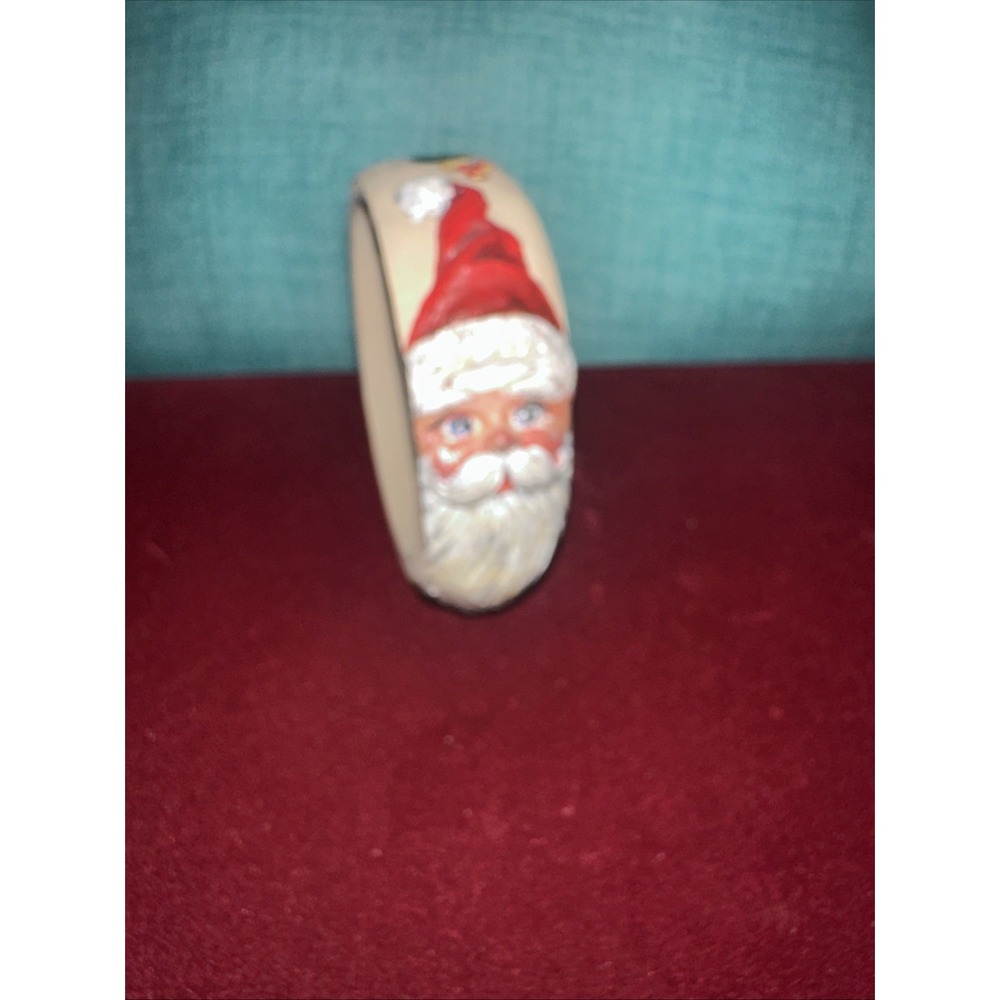 Jim Shore Vintage 90s Christmas Santa Bangle Bracelet Folk Art Holly Accent